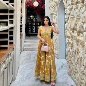 Alemais Paisley Print Yellow Long Dress